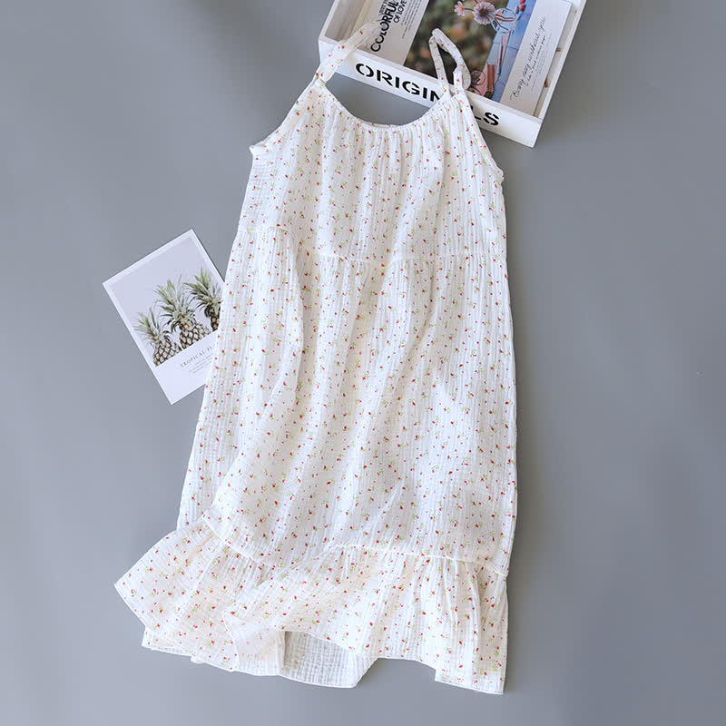 Red Floral Cotton Gauze Cami Nightgown