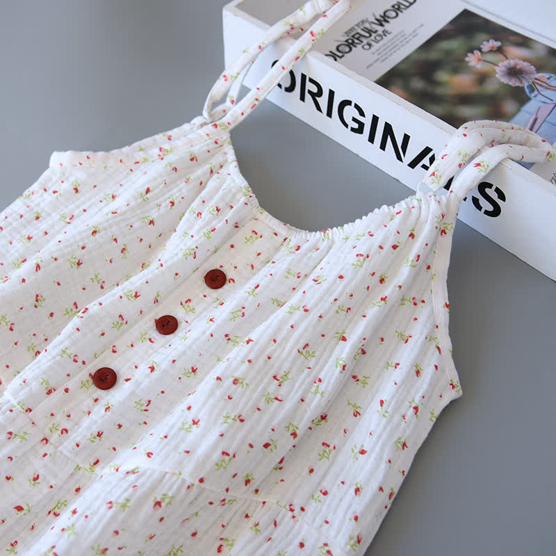 Red Floral Cotton Gauze Cami Nightgown