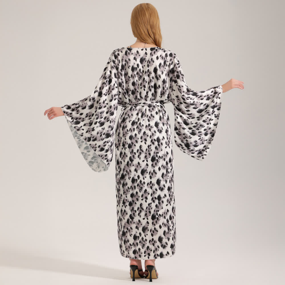 Black Leopard Print Kimono Robe