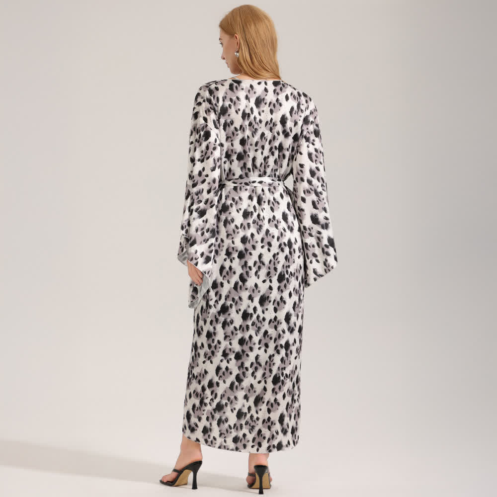 Black Leopard Print Kimono Robe
