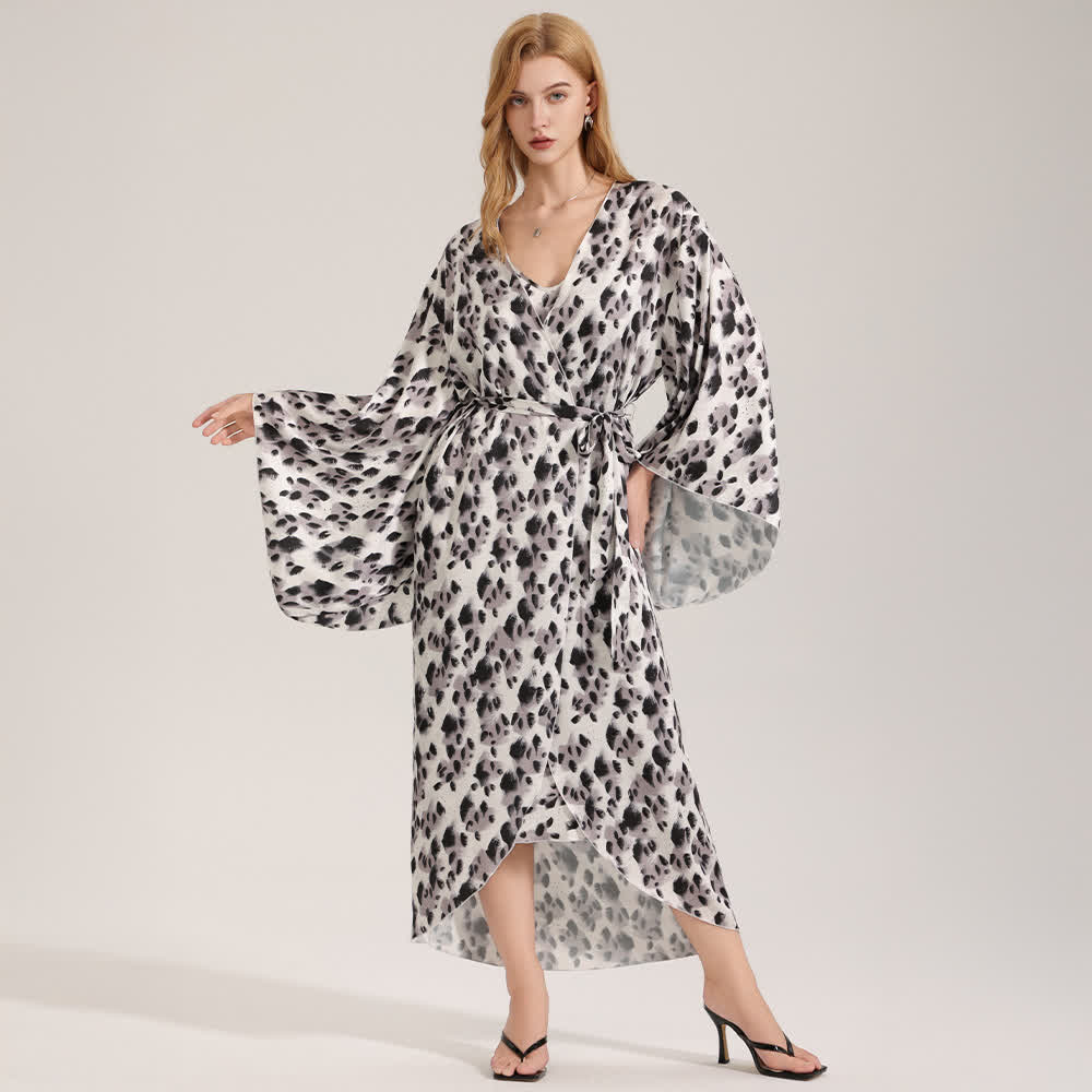 Black Leopard Print Kimono Robe
