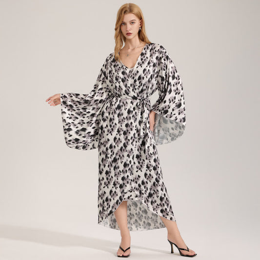 Black Leopard Print Kimono Robe