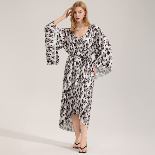 Black Leopard Print Kimono Robe