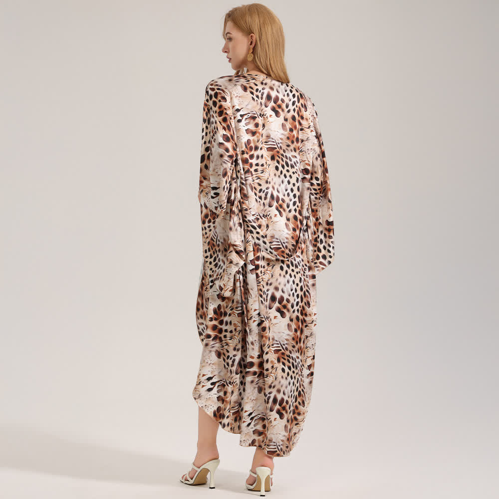 Artistic Brown Leopard Print Kimono Robe