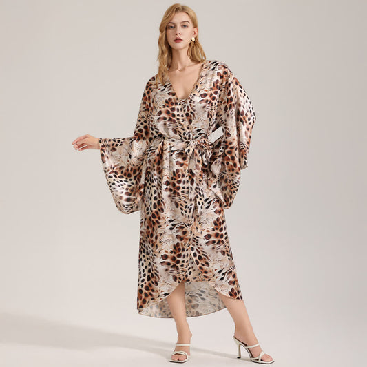 Artistic Brown Leopard Print Kimono Robe