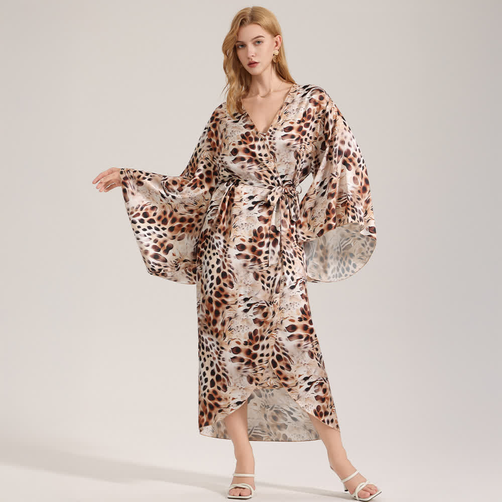 Artistic Brown Leopard Print Kimono Robe