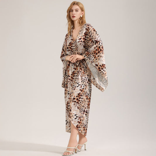Artistic Brown Leopard Print Kimono Robe