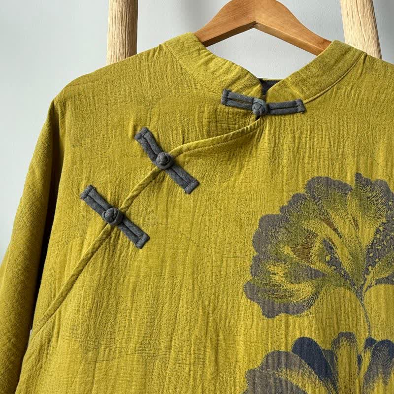 Ginkgo Leaf Print Cotton Cheongsam Nightgown - image 14