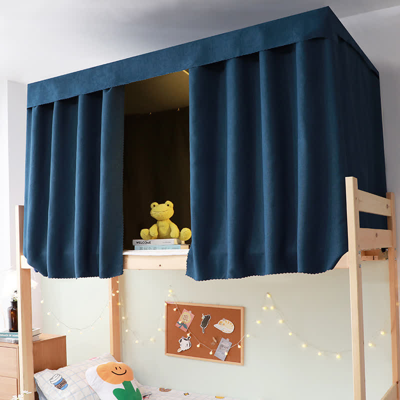 Cotton Linen Dorm Bed Blackout Curtain - Dark Blue - 2PCS Blackout Curtains - 59"W x 79"L x 2 - image 2