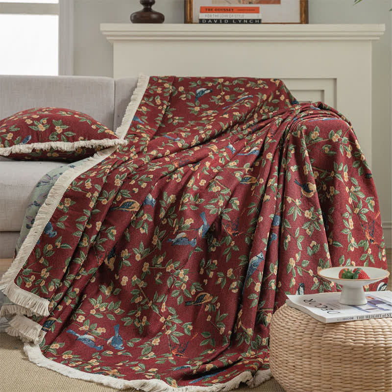Tassel Floral Bird Soft Sofa Protector