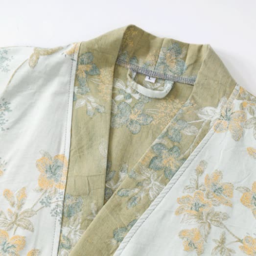 Unisex Peach Blossom Cotton Gauze Bathrobe