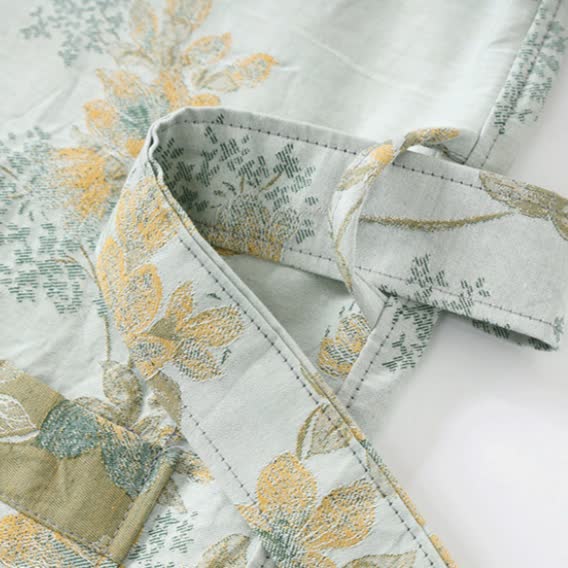 Unisex Peach Blossom Cotton Gauze Bathrobe