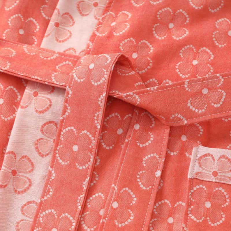 Four-Leaf Clover Cotton Gauze Kimono Robe