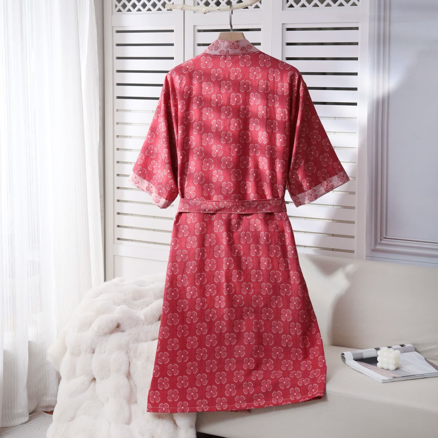 Four-Leaf Clover Cotton Gauze Kimono Robe