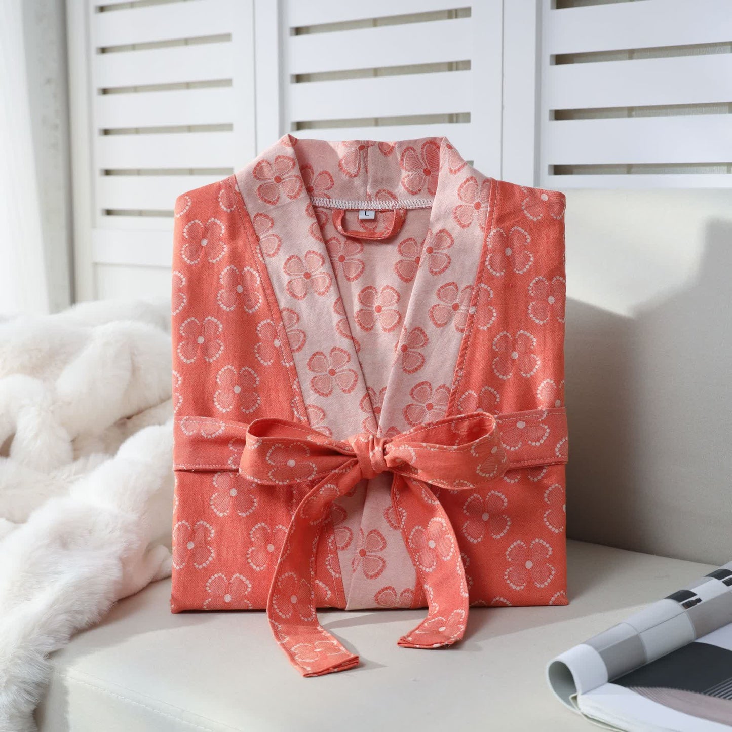 Four-Leaf Clover Cotton Gauze Kimono Robe