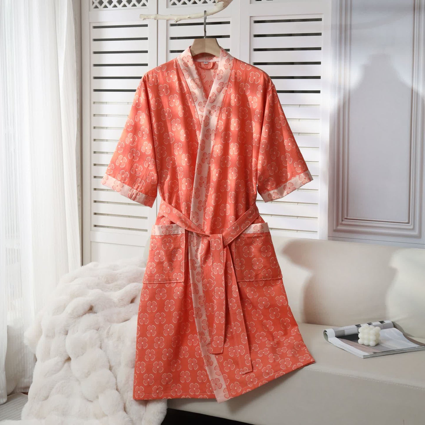 Four-Leaf Clover Cotton Gauze Kimono Robe