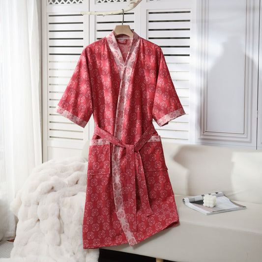 Four-Leaf Clover Cotton Gauze Kimono Robe
