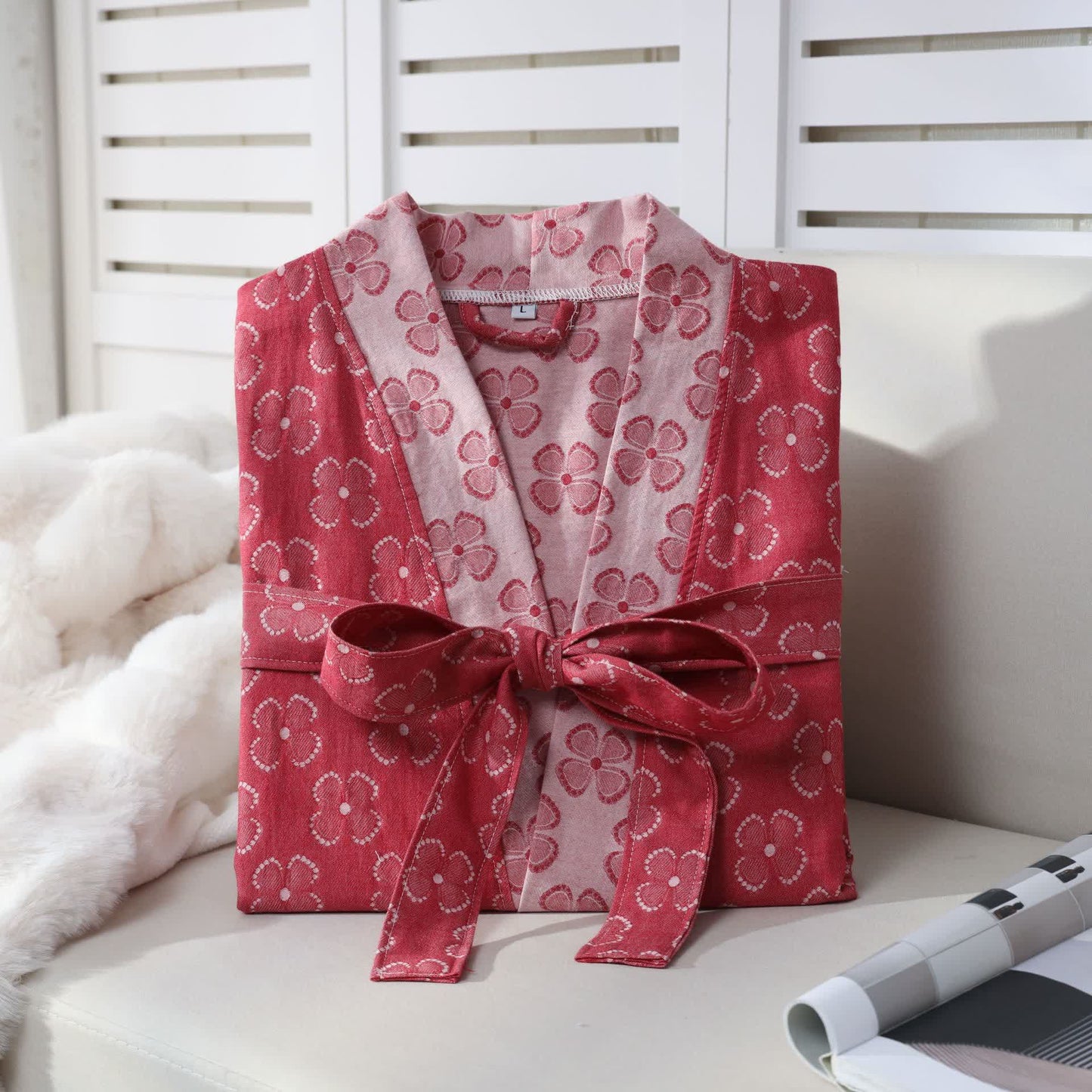 Four-Leaf Clover Cotton Gauze Kimono Robe