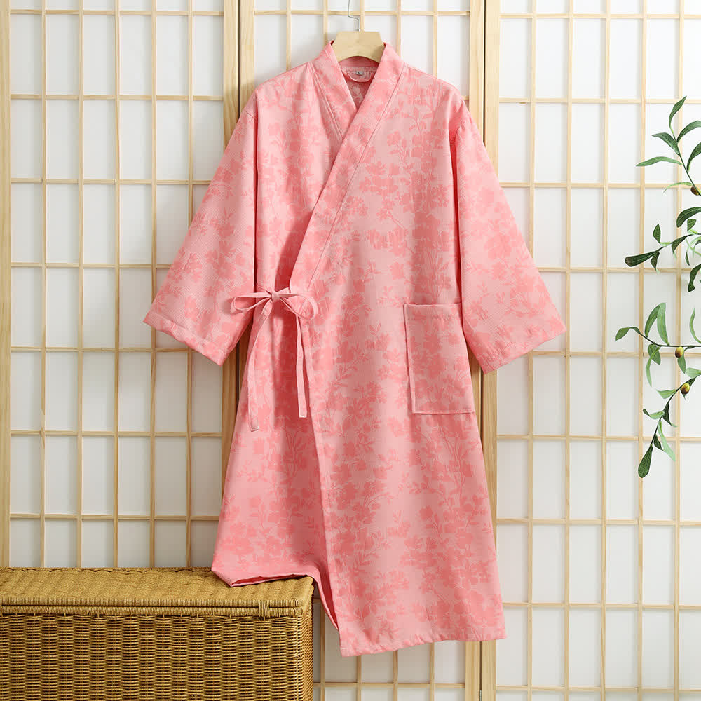 Subtle Floral Kimono Robe with Pocket