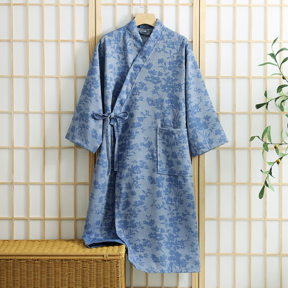 Subtle Floral Kimono Robe with Pocket