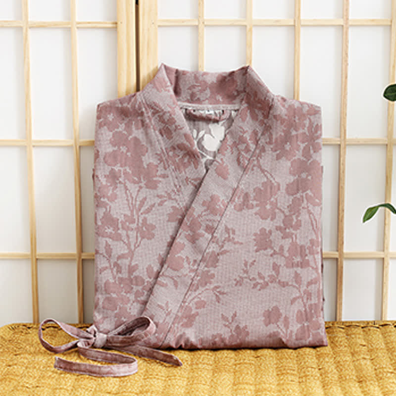 Subtle Floral Kimono Robe with Pocket