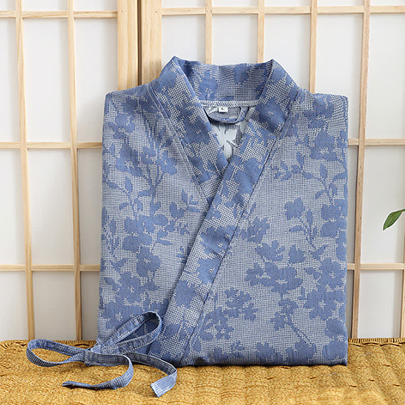 Subtle Floral Kimono Robe with Pocket