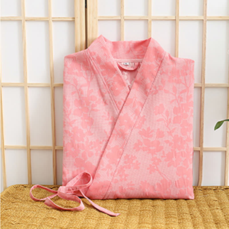 Subtle Floral Kimono Robe with Pocket