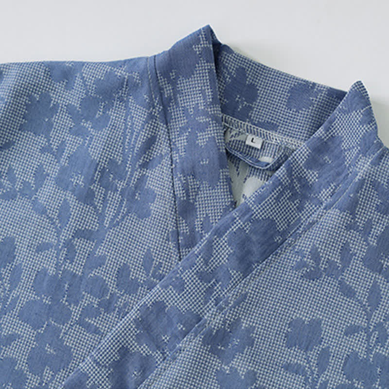Subtle Floral Kimono Robe with Pocket