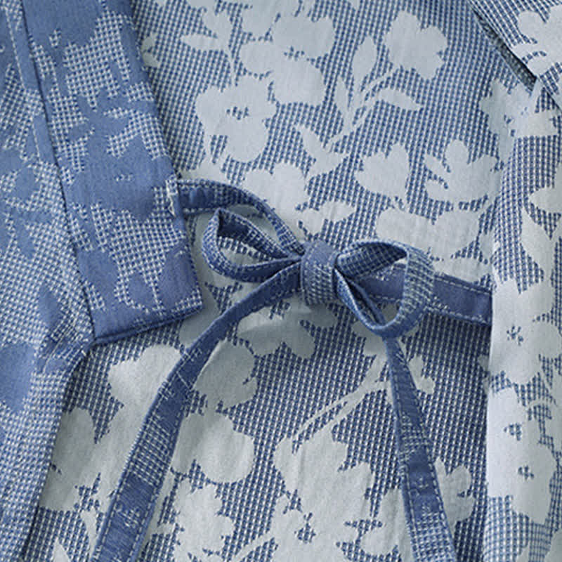 Subtle Floral Kimono Robe with Pocket