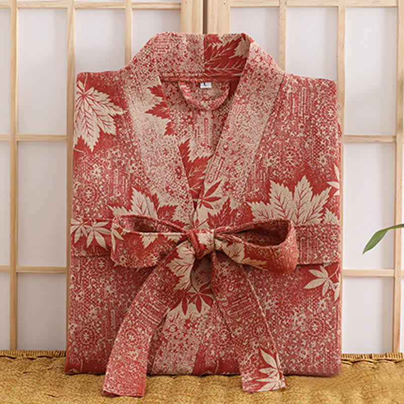 Maple Leaf Cotton Gauze Kimono Robe