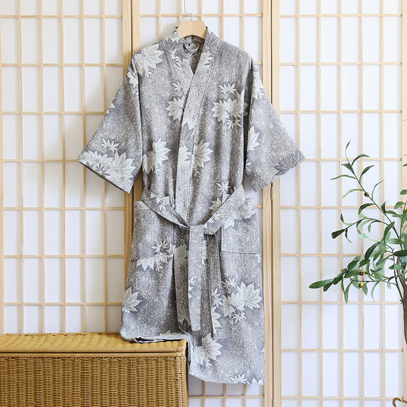 Maple Leaf Cotton Gauze Kimono Robe