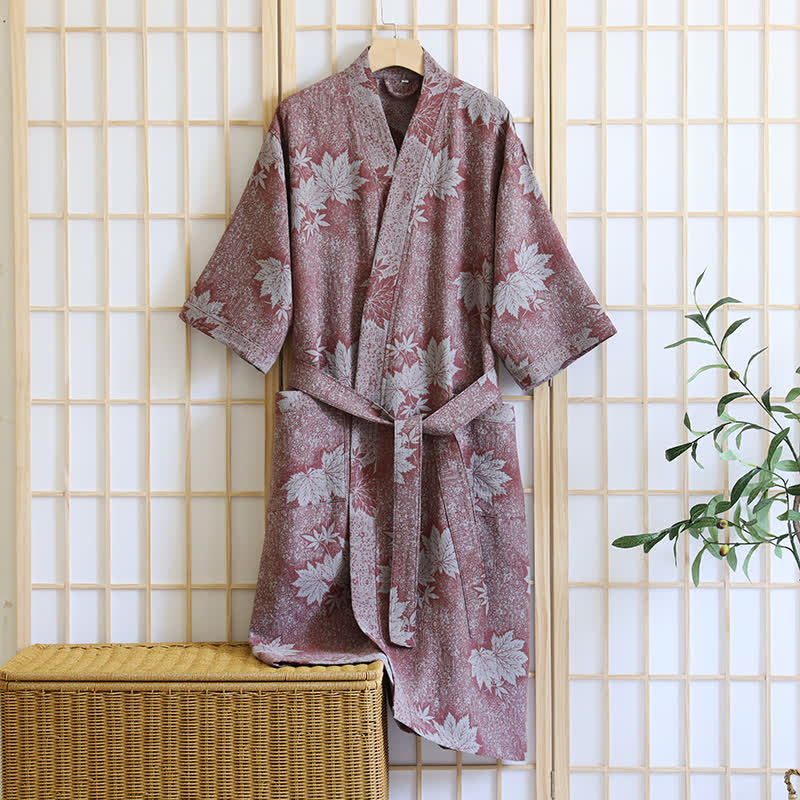 Maple Leaf Cotton Gauze Kimono Robe