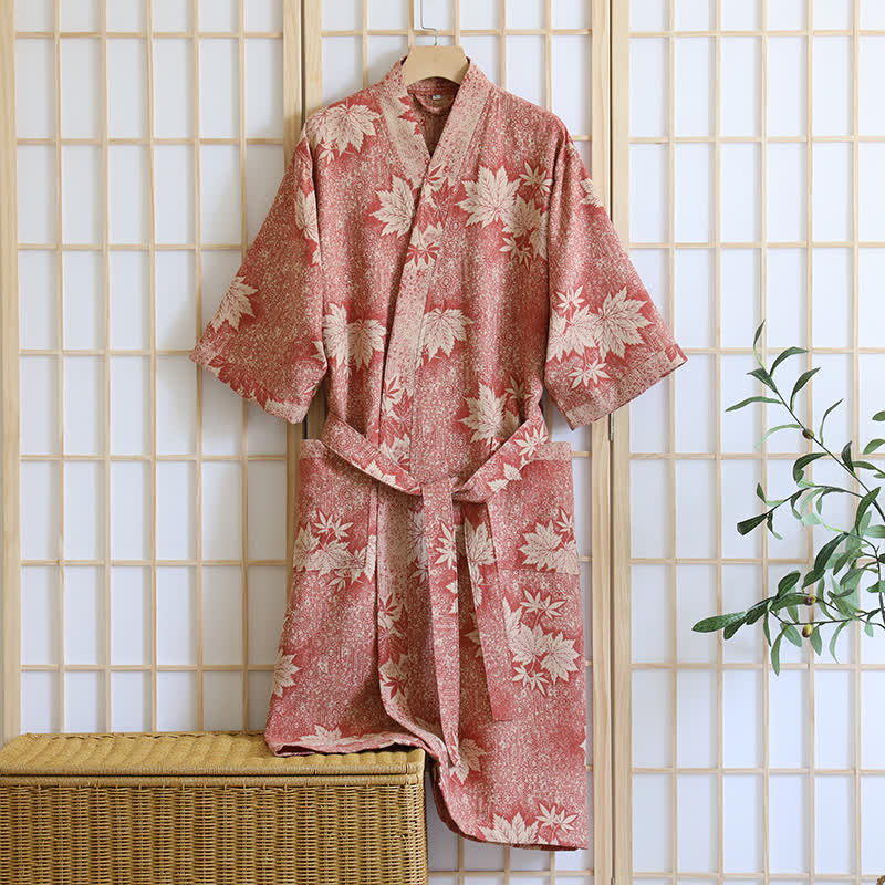 Maple Leaf Cotton Gauze Kimono Robe