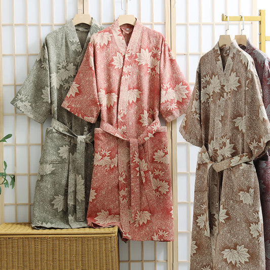 Maple Leaf Cotton Gauze Kimono Robe
