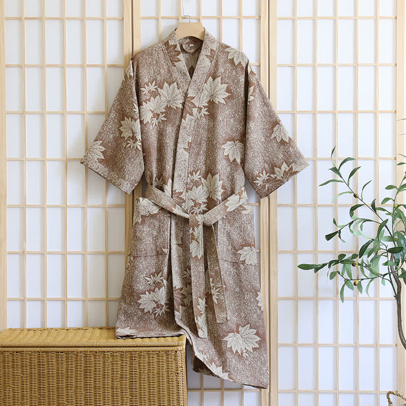 Maple Leaf Cotton Gauze Kimono Robe
