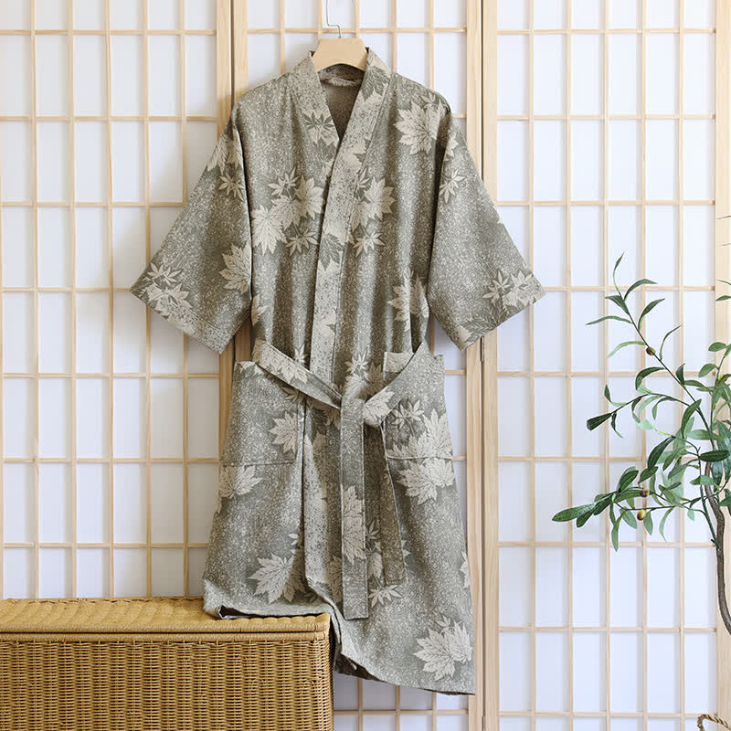 Maple Leaf Cotton Gauze Kimono Robe