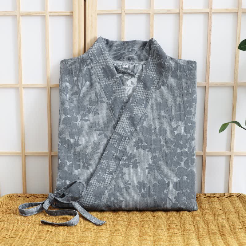 Subtle Floral Kimono Robe with Pocket