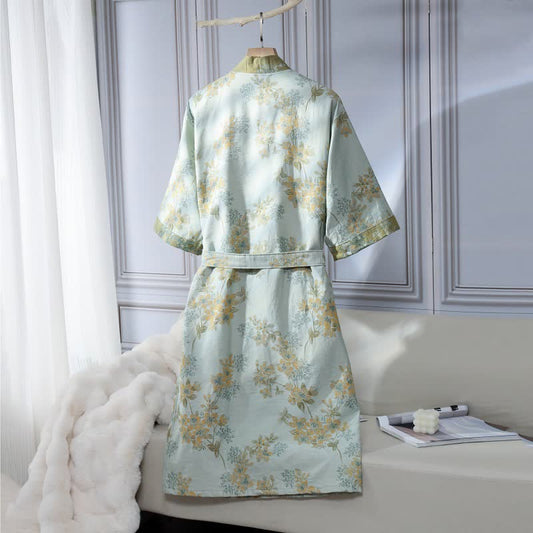 Unisex Peach Blossom Cotton Gauze Bathrobe