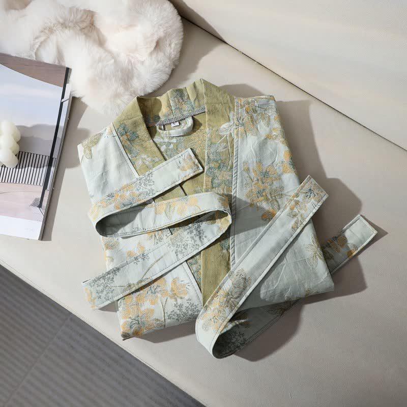 Unisex Peach Blossom Cotton Gauze Bathrobe