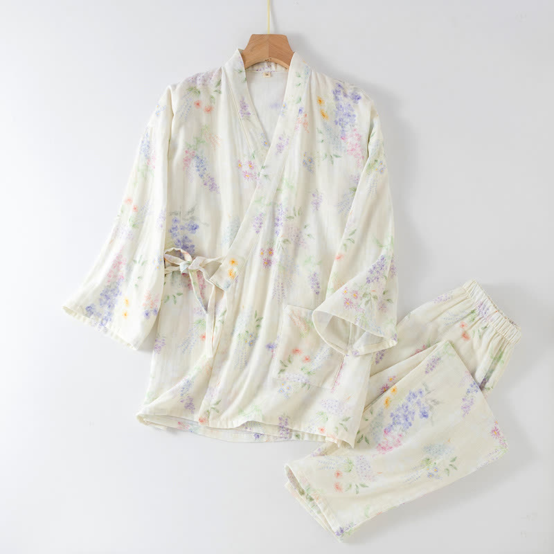Hydrangea Print Cotton Gauze Japanese Pajamas