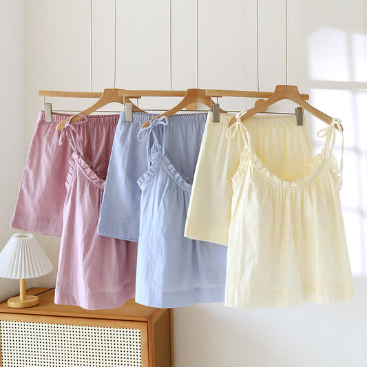 Ruffle Trim Cotton Padded Camisole Pajamas