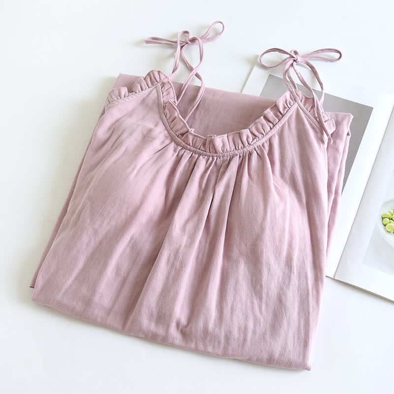 Ruffle Trim Cotton Camisole Nightdress