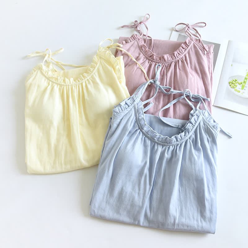 Ruffle Trim Cotton Camisole Nightdress