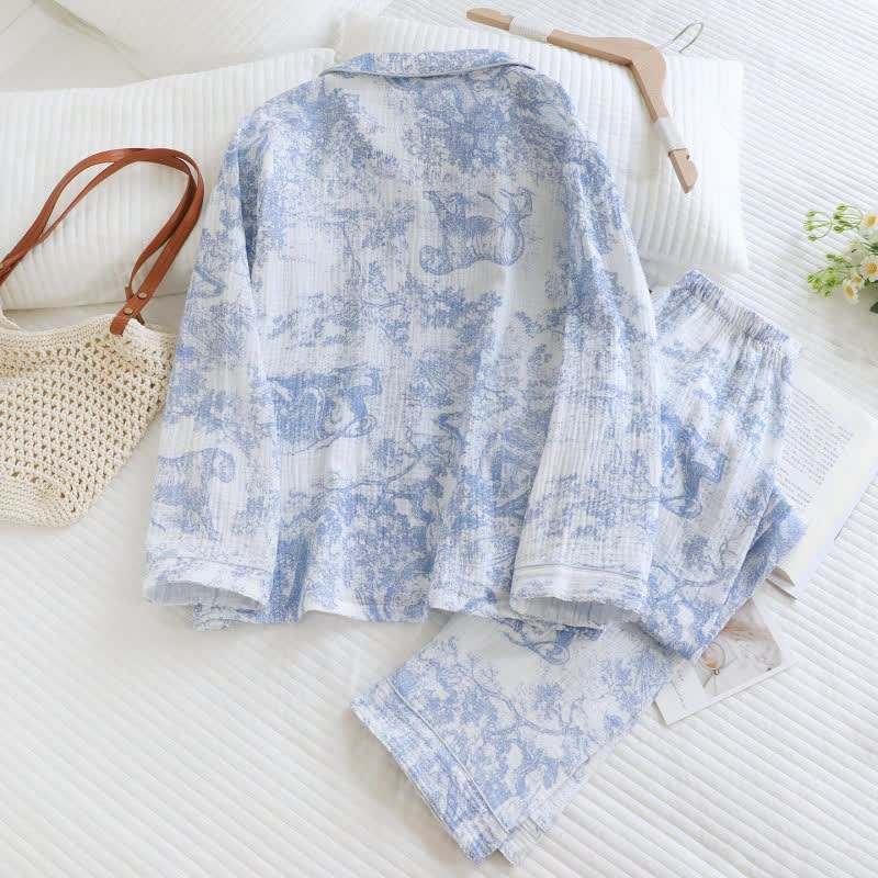 Tiger Tree Print Cotton Loungewear Set
