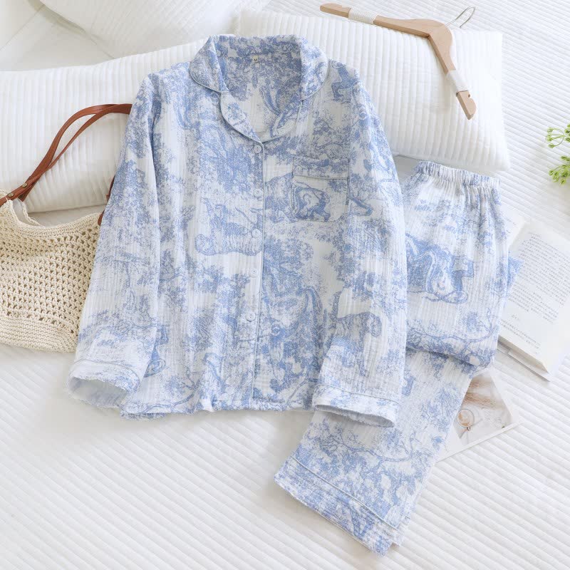 Tiger Tree Print Cotton Loungewear Set