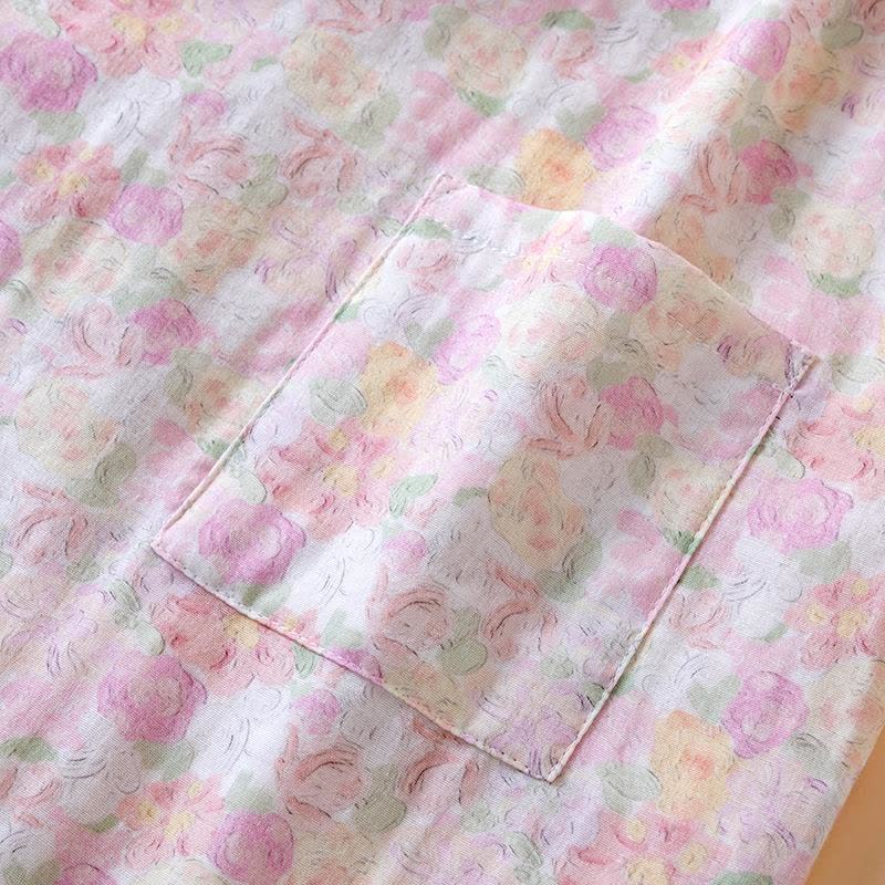 Pink Floral Cotton Gauze Japanese Pajamas