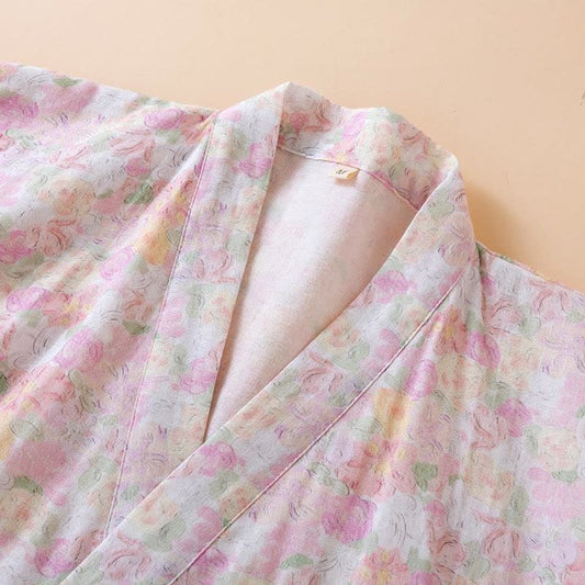 Pink Floral Cotton Gauze Japanese Pajamas