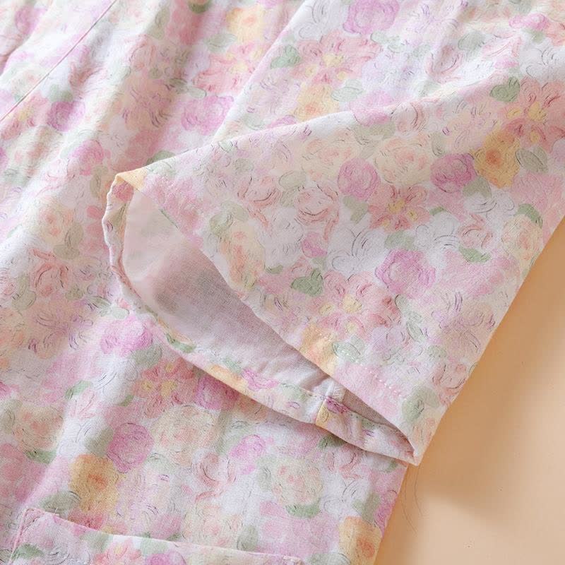Pink Floral Cotton Gauze Japanese Pajamas