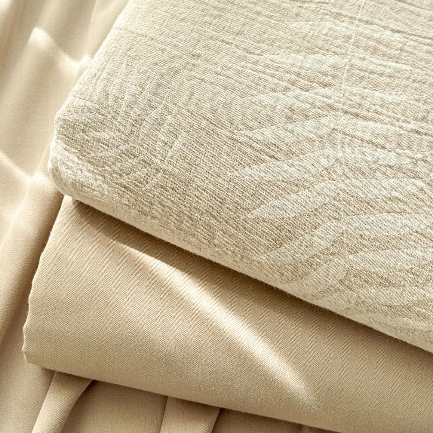 Beige Botanical Textured Cotton Linen Bedspread