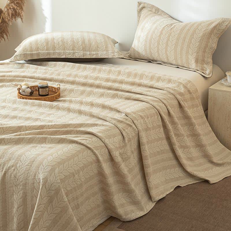 Beige Wheat Textured Cotton Linen Bedspread